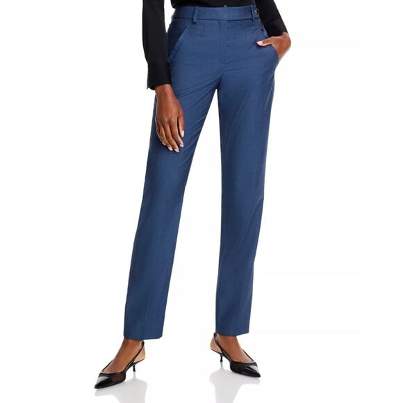 BOSS Women Blue Wool Tanuri Straight Leg Trousers Dress Pants Size US 10